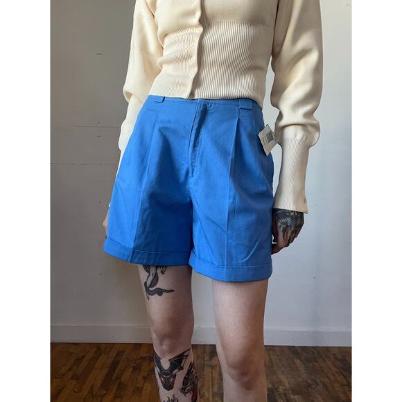 LizSport Women's Blue Wrinkle Free 100% Cotton Pleated Shorts Size 12 - Picture 1 of 8